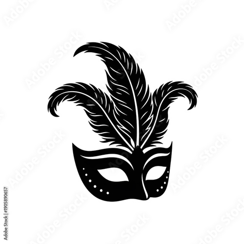 Masquerade Mask with Feathers Vector – Elegant Carnival and Venetian Party Icon
