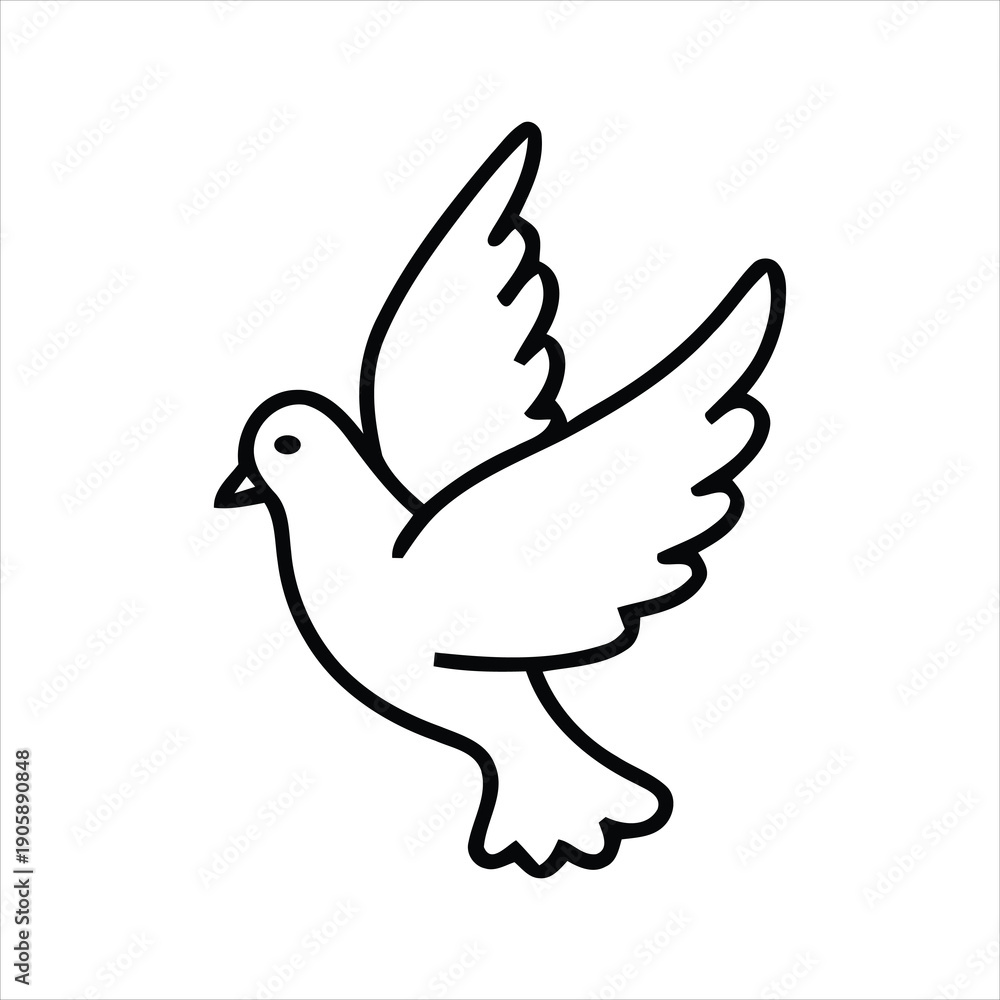 Obraz premium Outline illustration of a dove in flight, symbolizing peace and freedom.