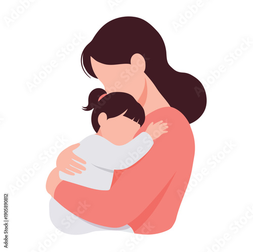 A heartwarming vector illustration of a loving woman and her young son featuring a mother and baby in a cartoon drawing style that celebrates the bond of family and maternal art