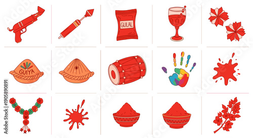 Set of colorful party and celebration items