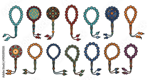 Collection of colorful vintage keys with intricate designs and textures