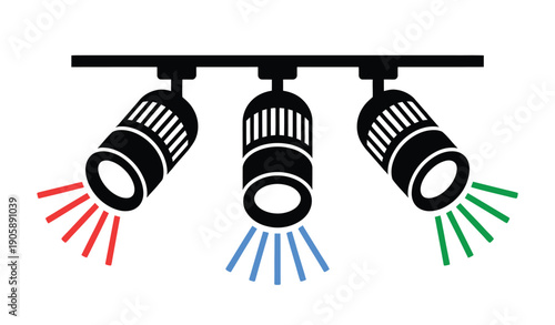 Spotlight track light fixture illustration, clean vector design of ceiling light, modern lighting solutions for interiors, commercial spaces, home decoration, architectural projects, and creative 