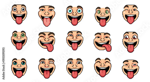 Collection of funny cartoon faces with various playful expressions