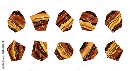 Collection of polished tigers eye gemstones with natural patterns