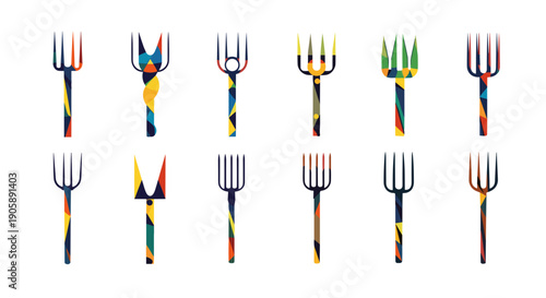 Colorful decorative forks with vibrant handles arranged in a row