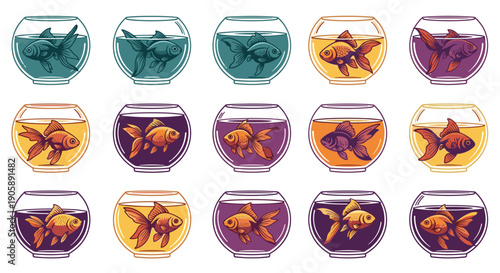 Collection of goldfish in glass bowls