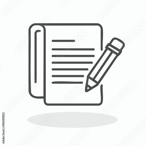 Writing an essay or document with a pencil and notepad, graphic illustration