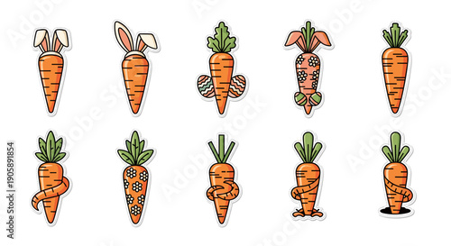 Collection of cartoon carrots with different shapes and expressions
