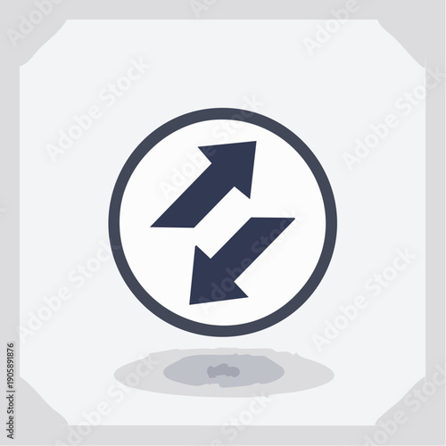 Vector graphic of a circular icon with two arrows pointing in opposite directions representing a back and forth movement or exchange