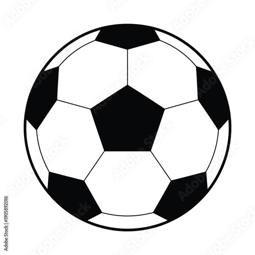 A classic black and white soccer ball presented in a simple illustration