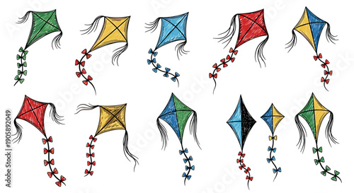 Collection of colorful kites flying in the sky during daytime