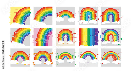 Collection of colorful rainbow illustrations with various designs and styles