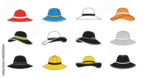 Collection of colorful widebrimmed hats