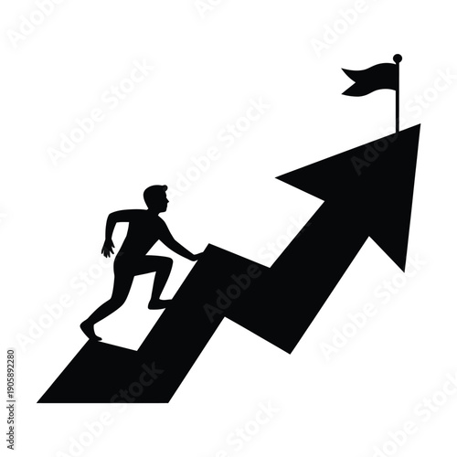 Silhouette of a runner ascending an arrow symbolizing success