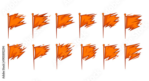 Collection of orange flags waving in the wind a clear day