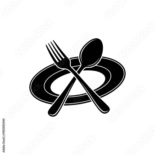 minimalist cutlery plate fork spoon icon black vector