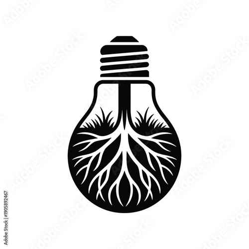A lightbulb containing plant roots symbolizing growth and new ideas