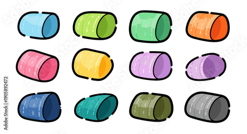 Collection of colorful plastic capsules in various colors