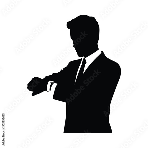 Silhouette of a man in a suit checking his wrist watch
