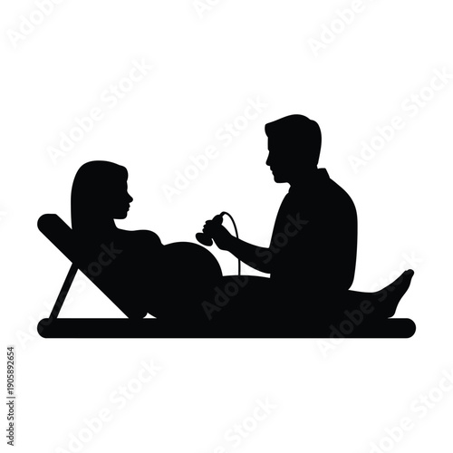 A pregnant woman receives an ultrasound from a healthcare provider