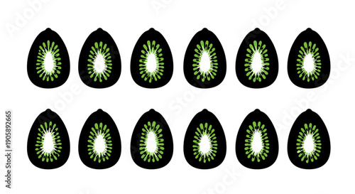 Multiple kiwi slices arranged in a pattern