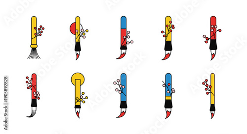 Collection of colorful cartoon fire hydrants in various positions