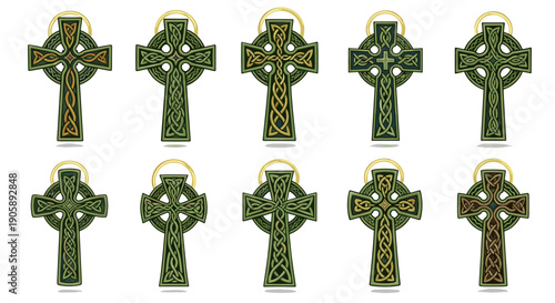 Collection of celtic crosses with intricate knotwork and designs