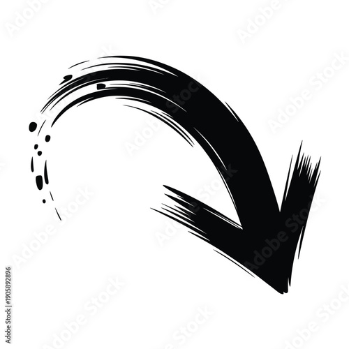 Abstract black brushstroke forming an arrow shape on white background