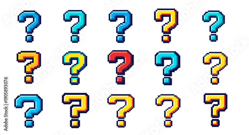 Colorful question marks arranged in a pattern