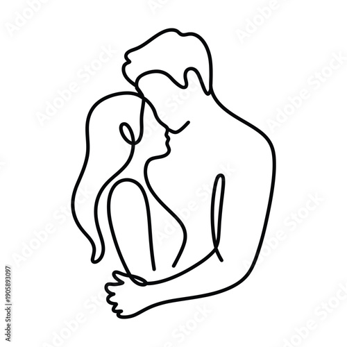 Simple line art depicts a couple embracing in a tender moment