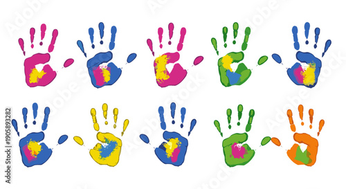 Colorful handprints in various colors