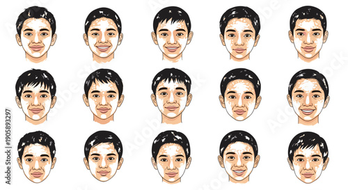 Collection of young boys with various facial expressions and hairstyles