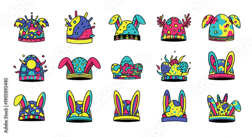 Collection of colorful cartoon rabbits and bunny characters illustrations