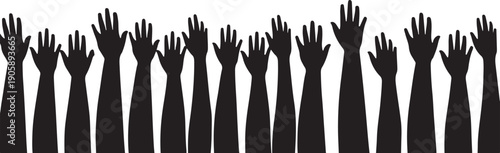 Silhouettes of Raised Hands in Black Against White Background