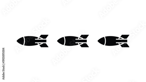 Missile rocket silhouette icon set illustration representing military weapon attack defense warfare and strategic power concept