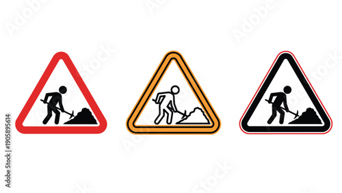 Three warning signs depict a person digging with a shovel.