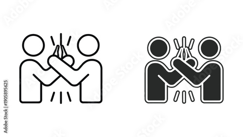 Two stylized figures give each other a high five in a celebratory gesture.