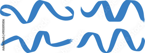 Blue hand painted wavy brush strokes set isolated on white background. Dynamic paint lines create a creative abstract flow for modern design, branding, and artistic layouts. Perfect for accents 