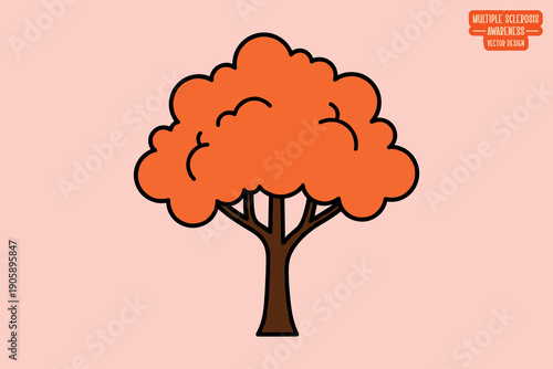 Tree Vector, Bold MS Awareness Orange Tree Vector Icon for Multiple Sclerosis Support, Medical Health Advocacy, Chronic Illness Community Strength, and Neurological Research Charity Illustration