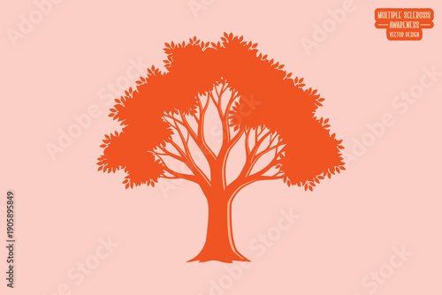 Tree With Leaves Vector, Bright MS Orange Tree Concept Vector for Multiple Sclerosis Awareness, Innovative Medical Research, Neurological Health Support, and Chronic Illness Patient Care Nature Design