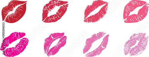 Colorful lipstick kiss marks collection isolated on white background. Romantic lip prints create a stylish beauty and fashion concept for branding, cards, and decorative designs. Perfect for love-them