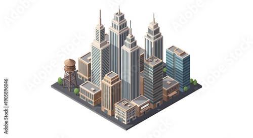 Skyscrapers in a city landscape.