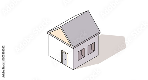 Small house with gray roof.