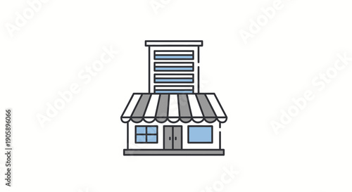 Small house with striped awning roof.