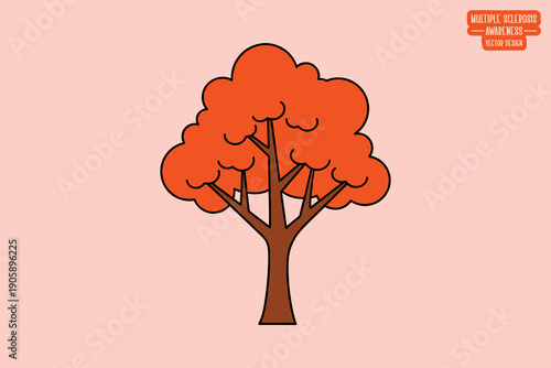 Minimalist MS Orange Tree Art Vector for Multiple Sclerosis Awareness, Creative Healthcare Solutions, Medical Research Support, and Chronic Disease Hope Nature Inspired Graphic