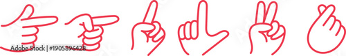 Minimal Hand Gesture Line Icons Collection with Pointing Finger Peace Sign Finger Heart and Direction Gestures in Modern Outline Style for UI UX Design