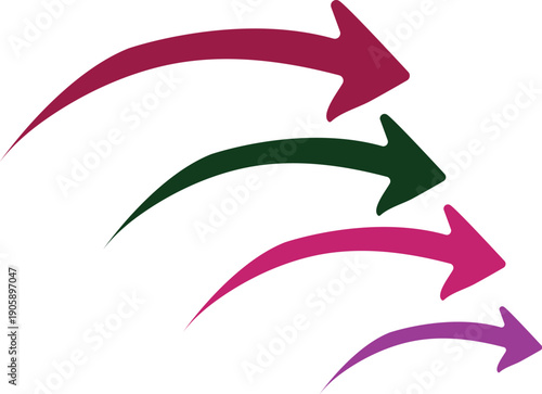 Color right-pointing curved arrow with a subtle upward bend, isolated on a white background, minimal graphic element ideal for presentations, infographics, and design layouts.