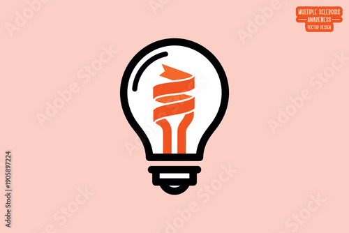 MS Support Spiral Light Bulb Vector with Orange Ribbon for Multiple Sclerosis Awareness, Neurological Health Research, Medical Charity, and Chronic Disease Solution Illustration