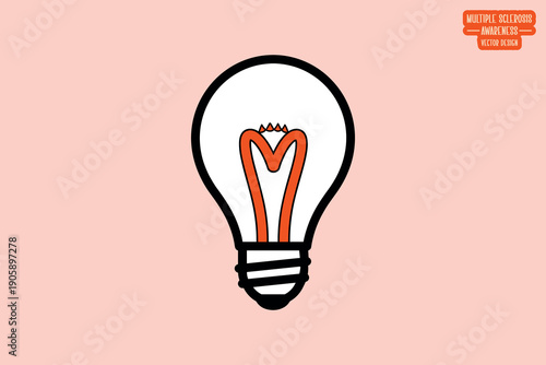 MS Disease Support Light Bulb Vector with Orange Ribbon Symbol for Multiple Sclerosis Awareness, Neurological Health Care, Medical Research, and Patient Advocacy Graphic Design