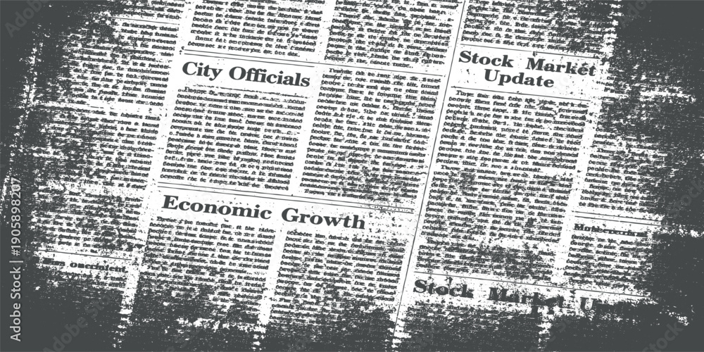 Obraz premium Vintage newspaper texture overlay featuring economic growth headlines and old grunge text columns